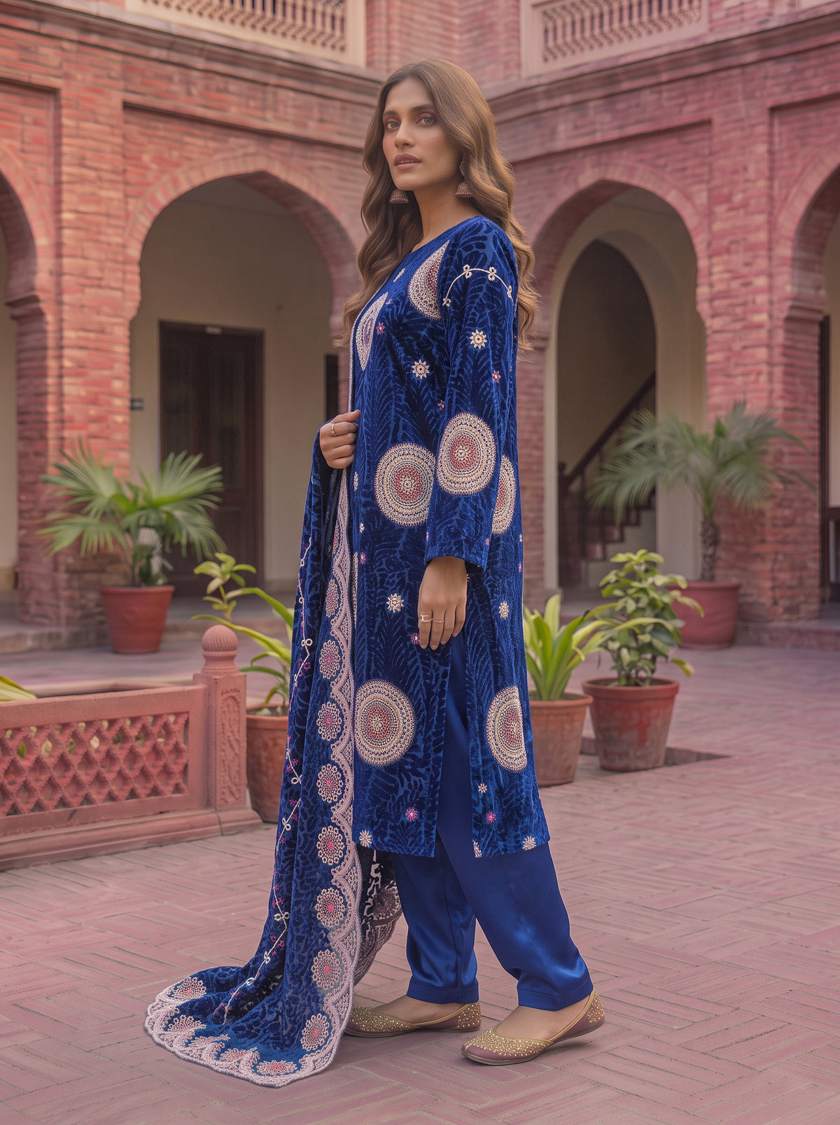 Royal Blue Embroidered 3 Piece Unstitched Suit | Luxury Formal Wear