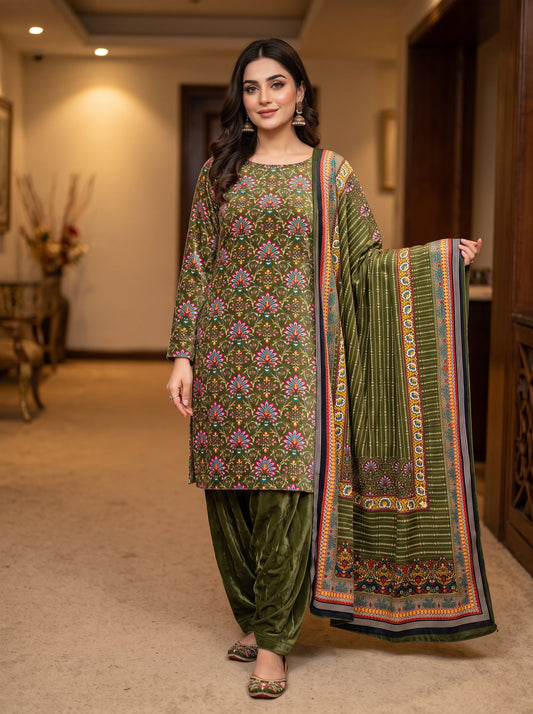 Premium Micro Phoenix Velvet Unstitched Fabric Set - 3 Piece