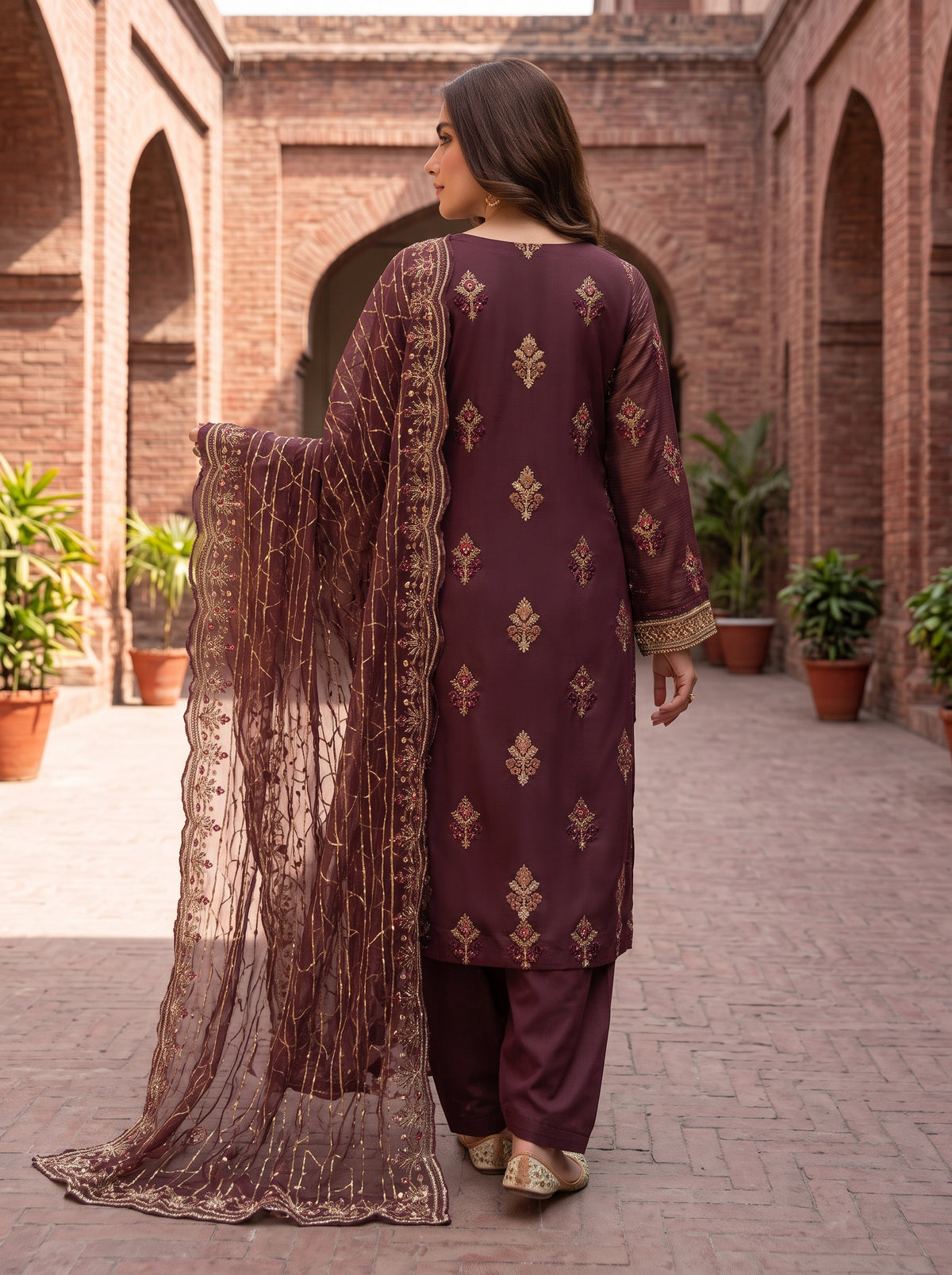Embroidered Zari Masuri Cotton Net Unstitched Suit with Silk Trouser