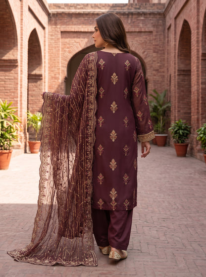 Embroidered Zari Masuri Cotton Net Unstitched Suit with Silk Trouser