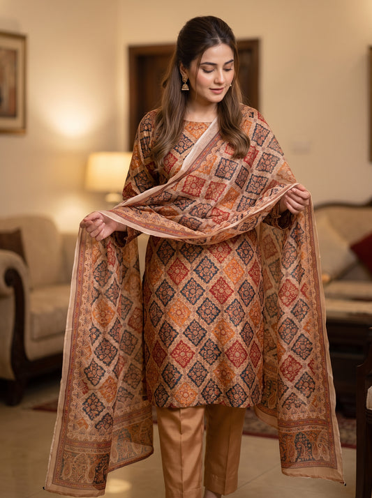 Luxury 3 Piece Unstitched Shamoz Silk Dress