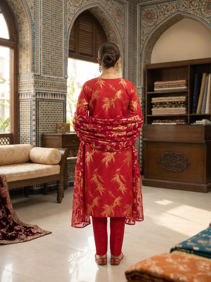 Luxury Floral Print Silk Suit | 3-Piece Unstitched