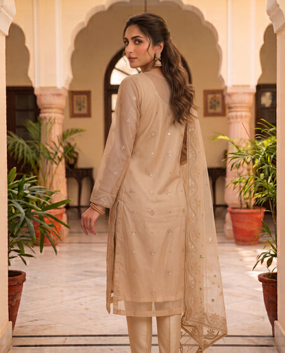 Classic Zari Masuri Cotton Net Unstitched Suit | 3-Piece