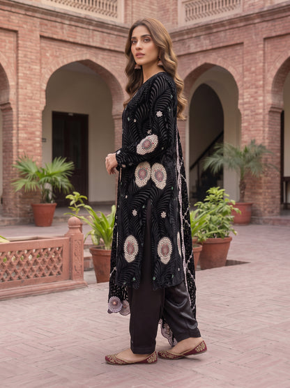Black Embroidered 3 Piece Unstitched Suit | Luxury Formal Wear