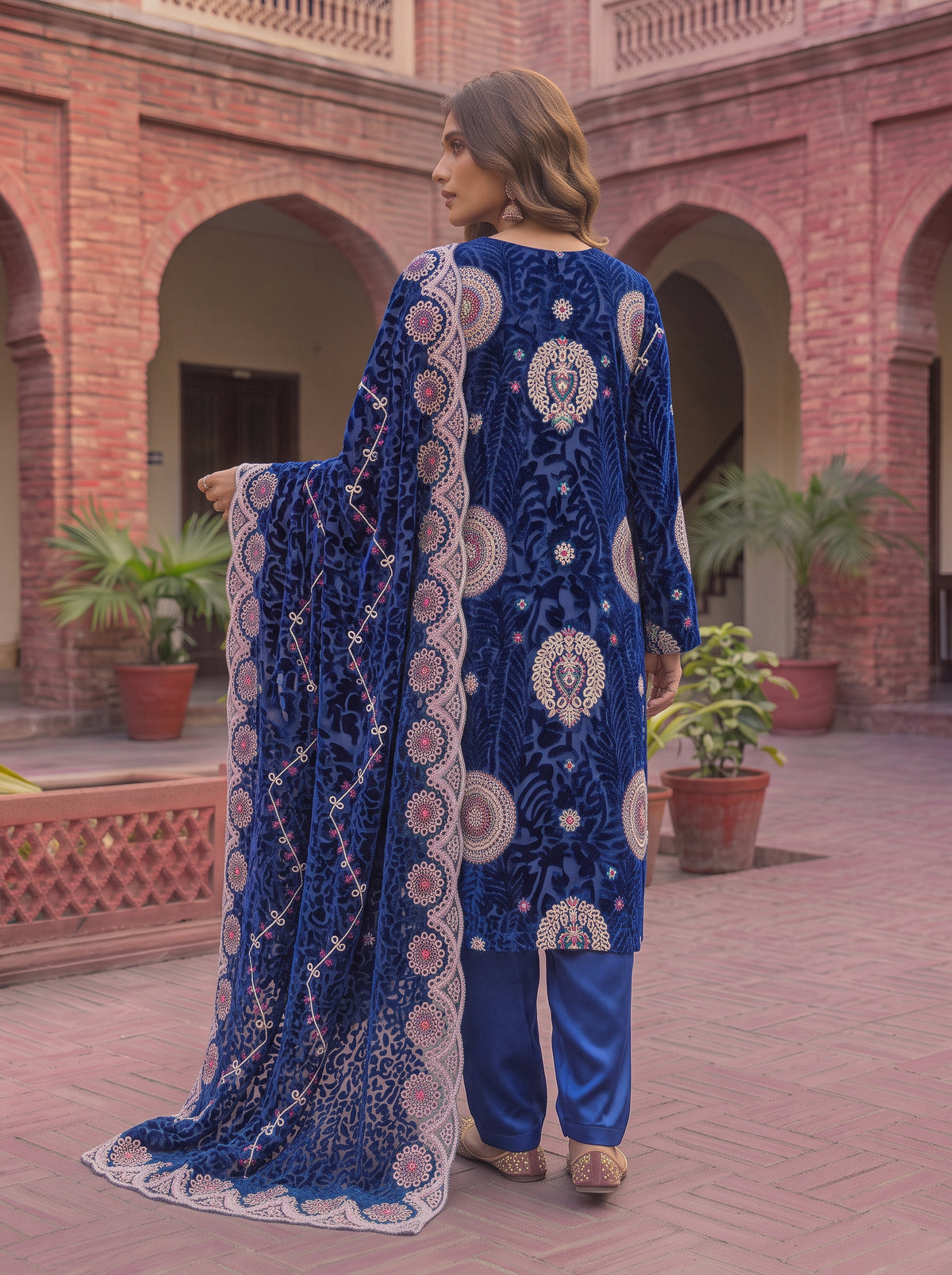 Royal Blue Embroidered 3 Piece Unstitched Suit | Luxury Formal Wear