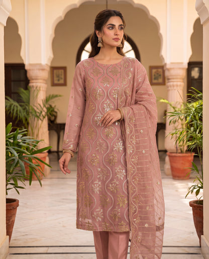 Premium Zari Masuri Cotton Net Unstitched 3PC Dress