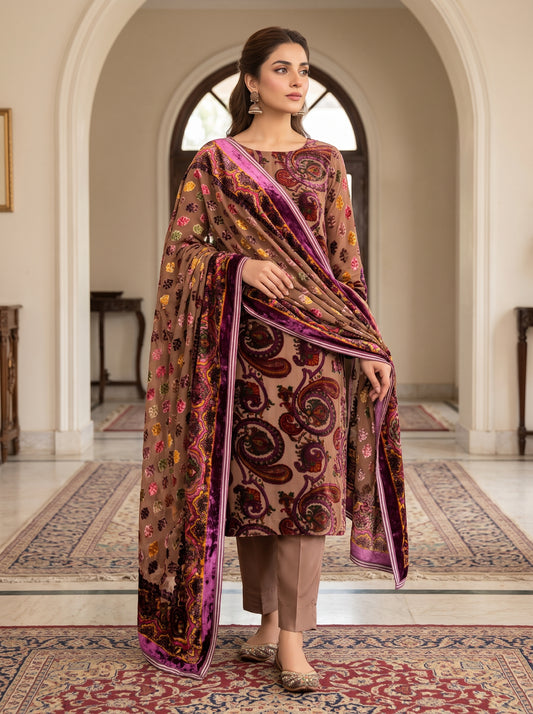 Unstitched Palachi Shirt & Dupatta with Plain Silk