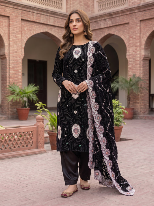 Black Embroidered 3 Piece Unstitched Suit | Luxury Formal Wear