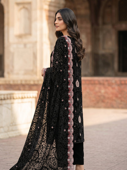 Premium Black Embroidered Luxury 3-Piece Unstitched Suit | Formal Wear