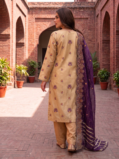 Exquisite Unstitched Zari Masuri Cotton Net Shirt, Back & Dupatta Set