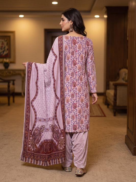 Winter-Ready 3-Piece Printed Velvet Dress Material | Micro Phoenix