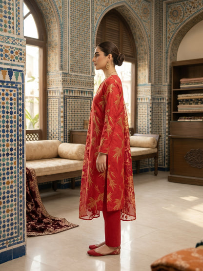 Luxury Floral Print Silk Suit | 3-Piece Unstitched