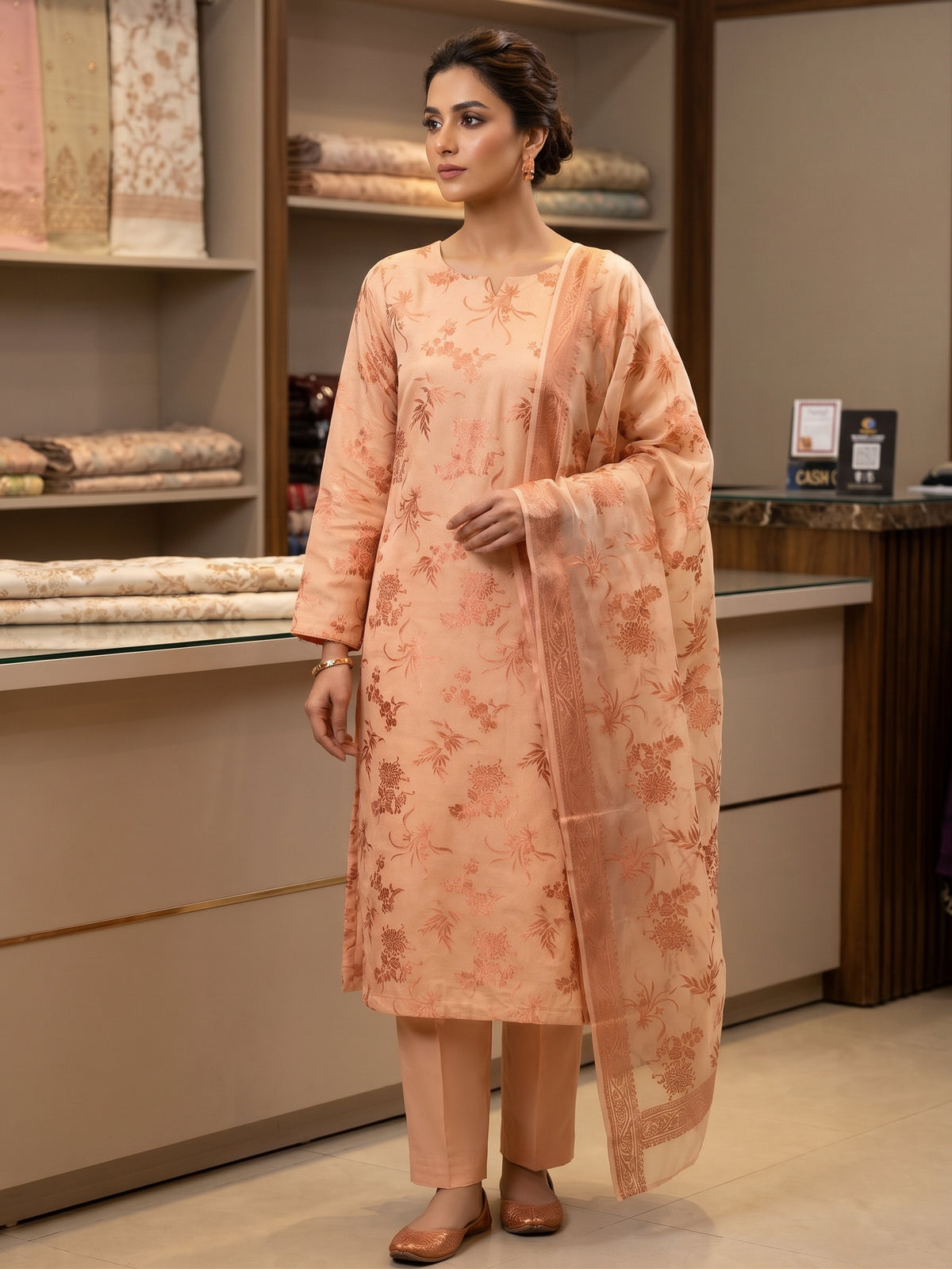 Elegant 3-Piece Pure Silk Suit | Barosha Dupatta & Plain Trouser