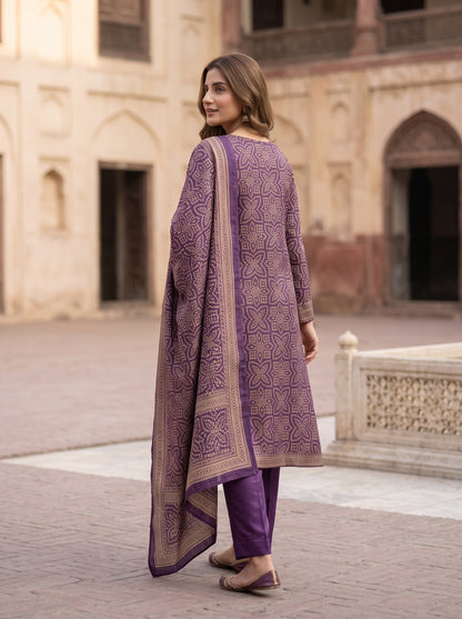 Unstitched Printed Shamoz Silk Three-Piece Garment