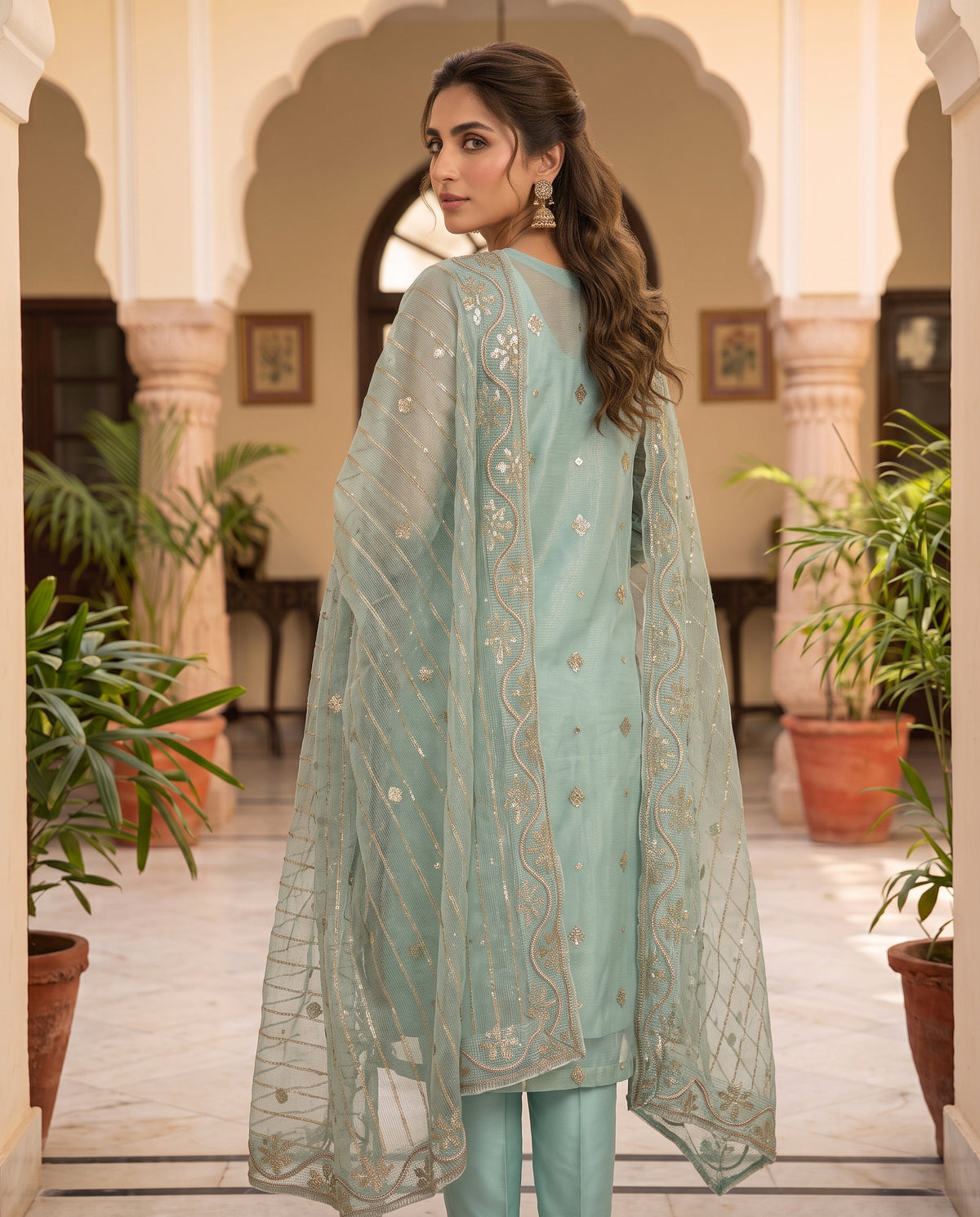 3-Piece Unstitched Zari Masuri Cotton Net Suit with Silk Trouser
