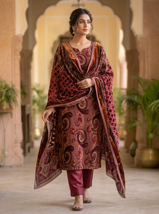 Unstitched Palachi Shirt & Dupatta with Plain Silk