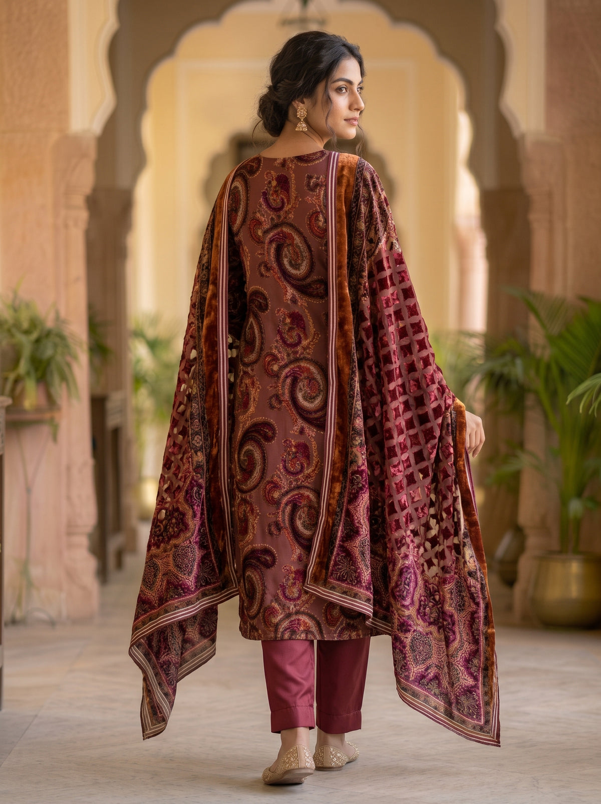 Unstitched Palachi Shirt & Dupatta with Plain Silk