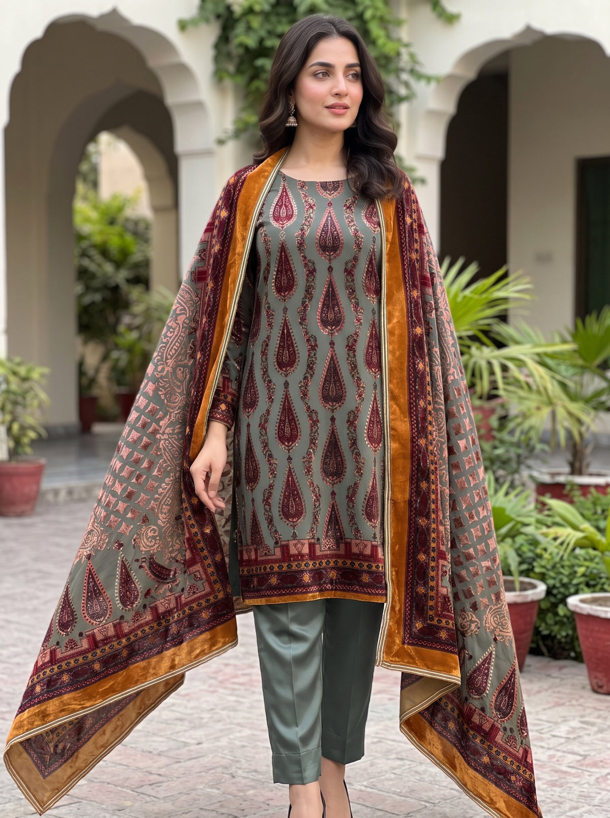 Luxury Floral Palachi 3-Piece Unstitched Dress