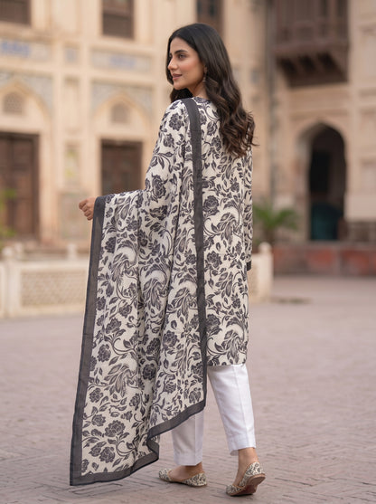 Unstitched Three-Piece Printed Shamoz Silk Attire