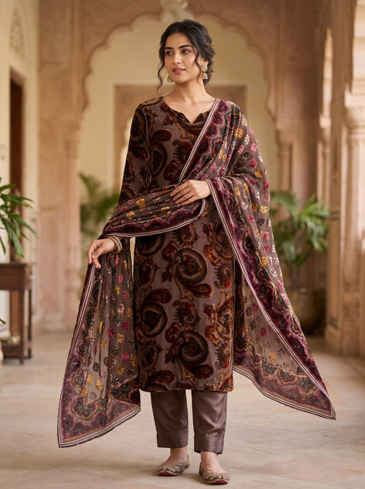 Vintage Paisley Palachi Shirt, Dupatta & Silk Trouser