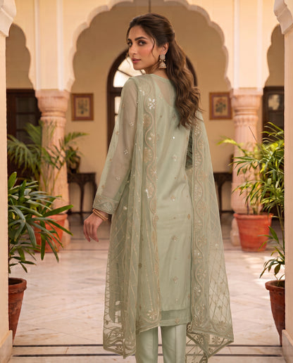 Unstitched 3-Piece Zari Masuri Cotton Net with Plain Silk Trouser