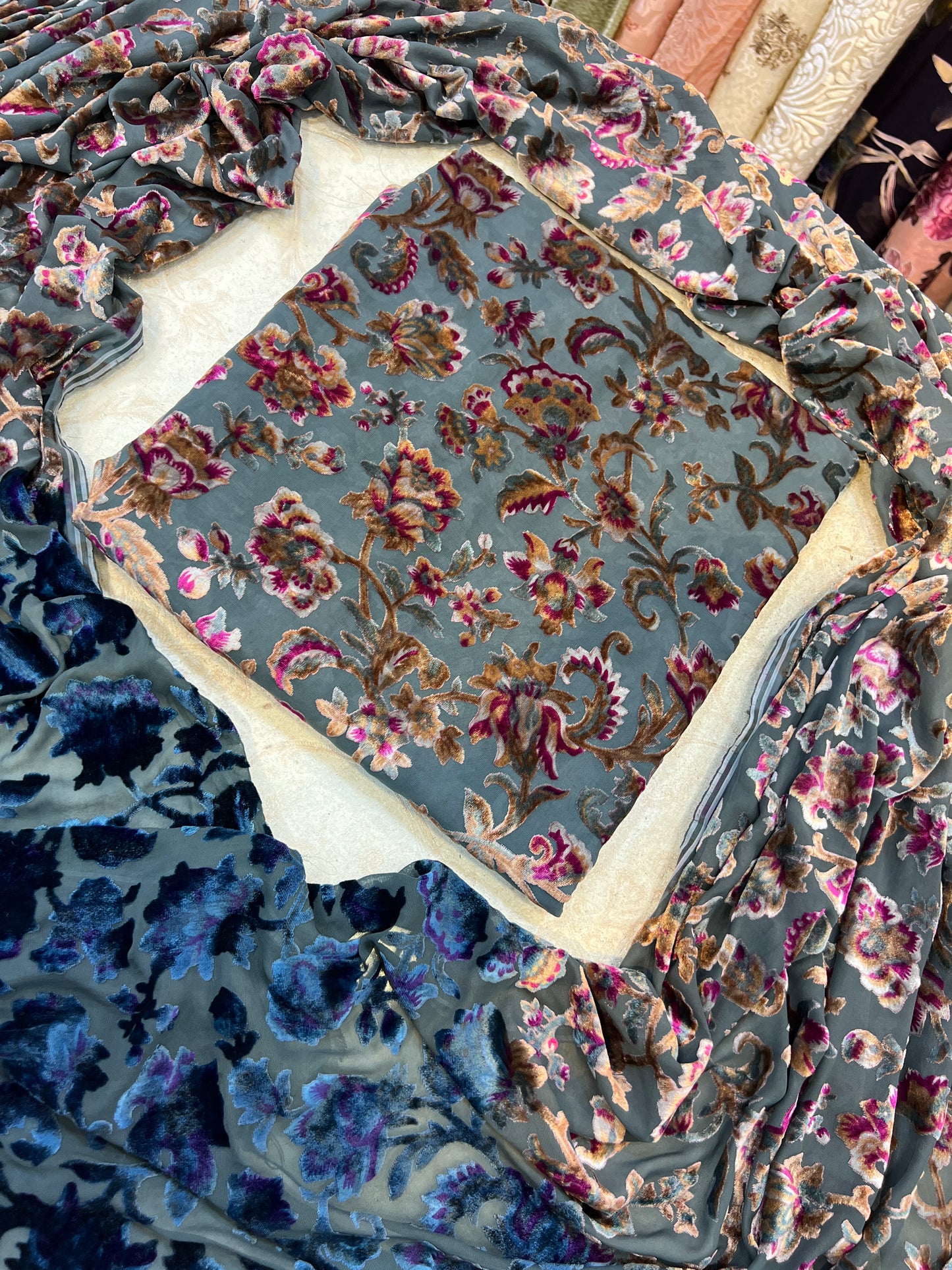 Dusty Blue Floral Palachi 3 Piece Unstitched Suit