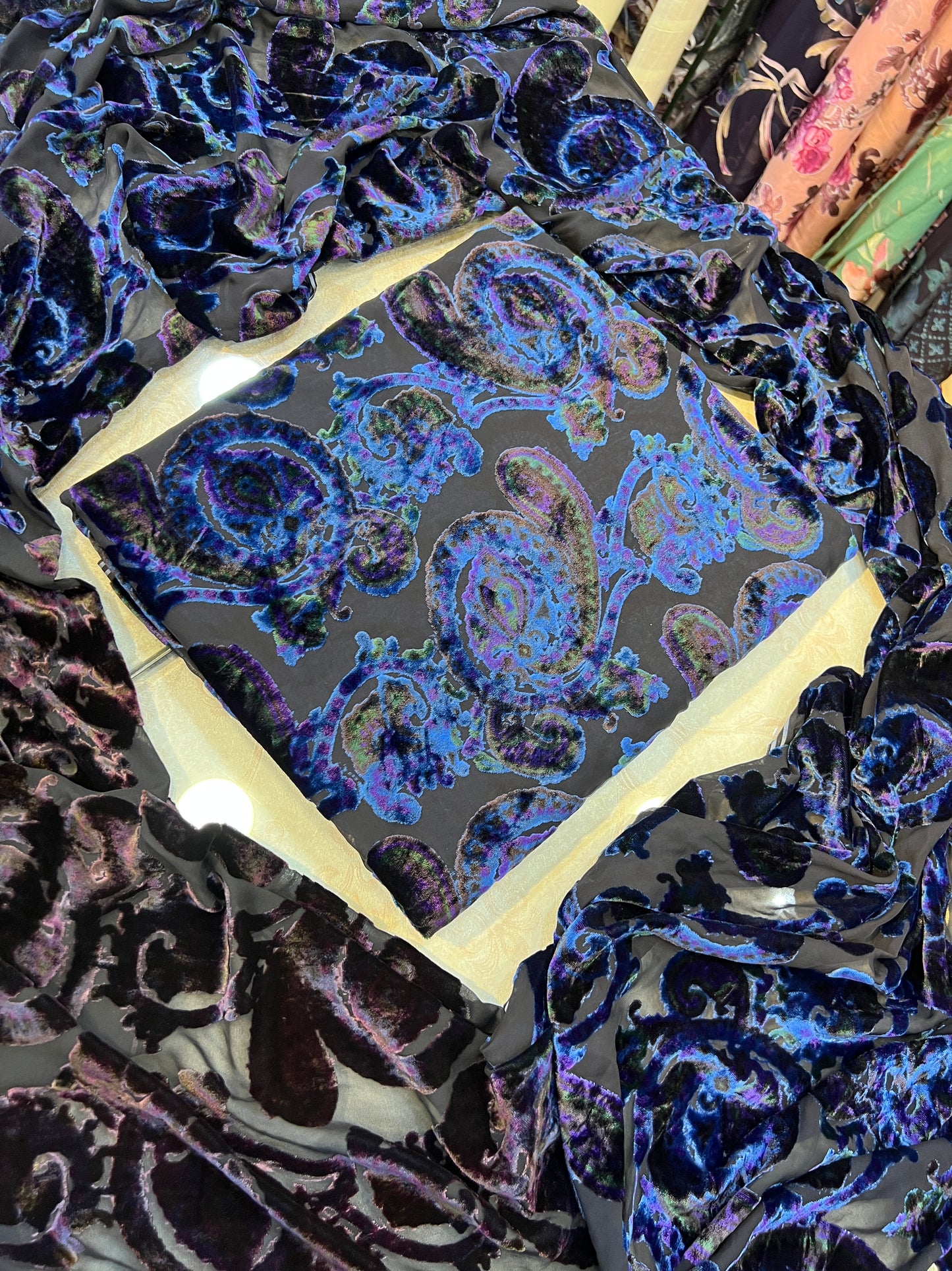 Midnight Blue &amp; Royal Blue Floral Palachi 3 Piece Unstitched Suit