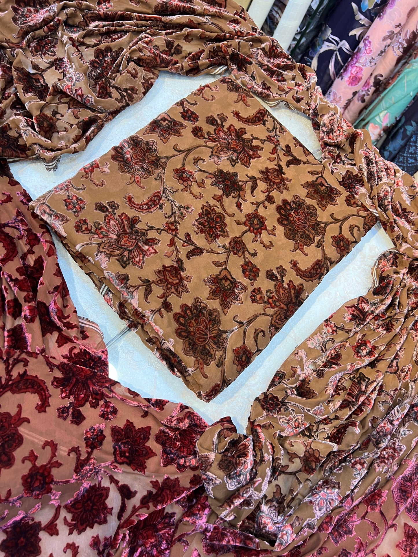 Mocha Brown Floral Palachi 3 Piece Unstitched Suit