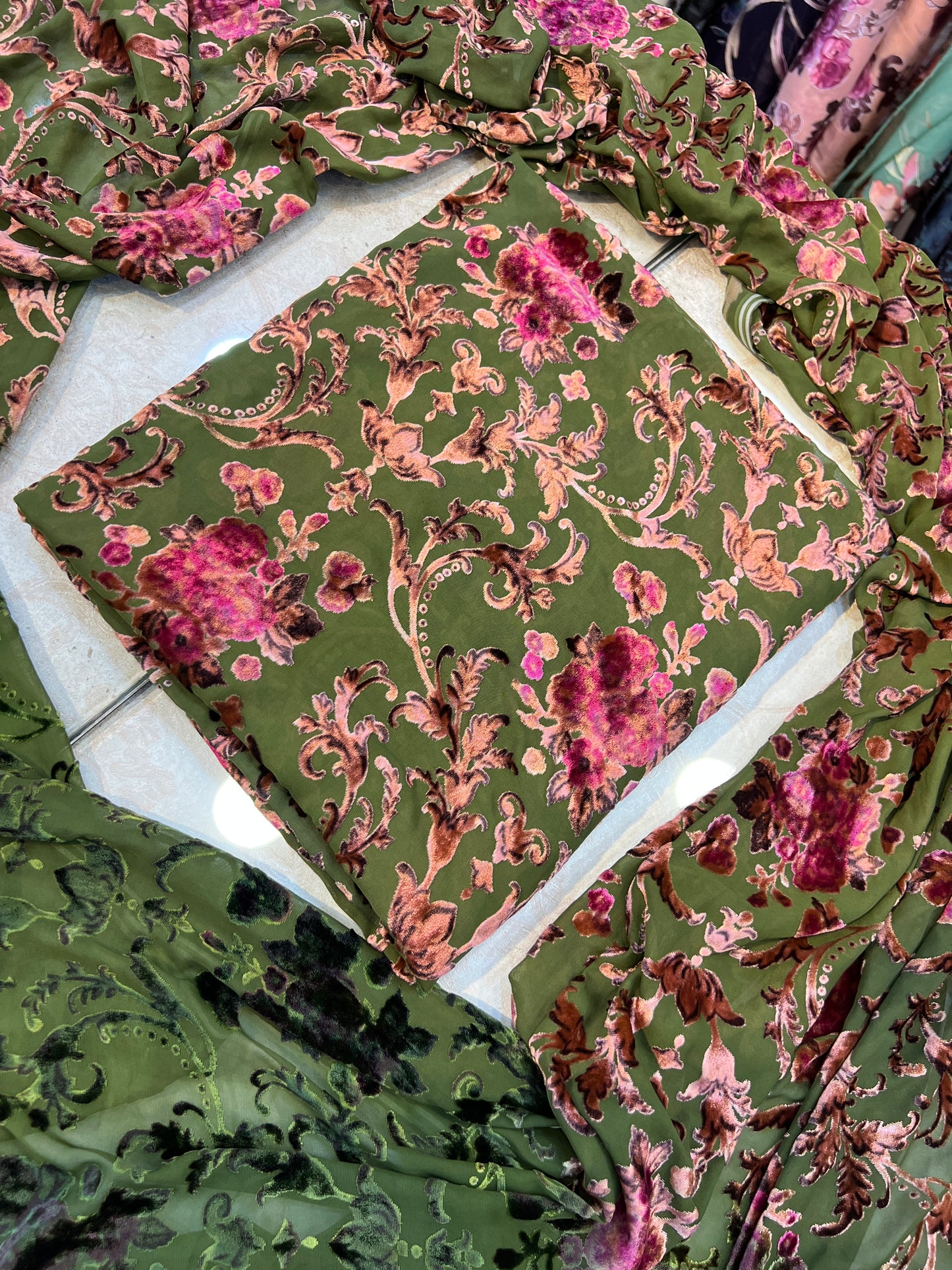 Sage Green Floral Palachi 3 Piece Unstitched Suit