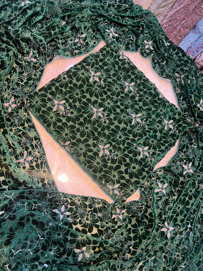 Bottle Green Embroidered Palachi 3 Piece Unstitched Suit