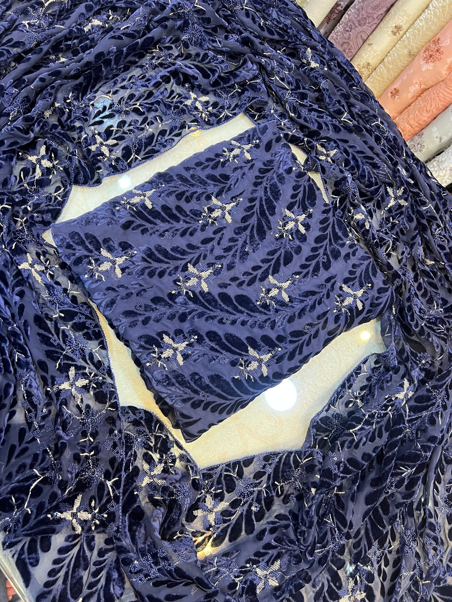 Zinc Blue Embroidered Palachi 3 Piece Unstitched Suit