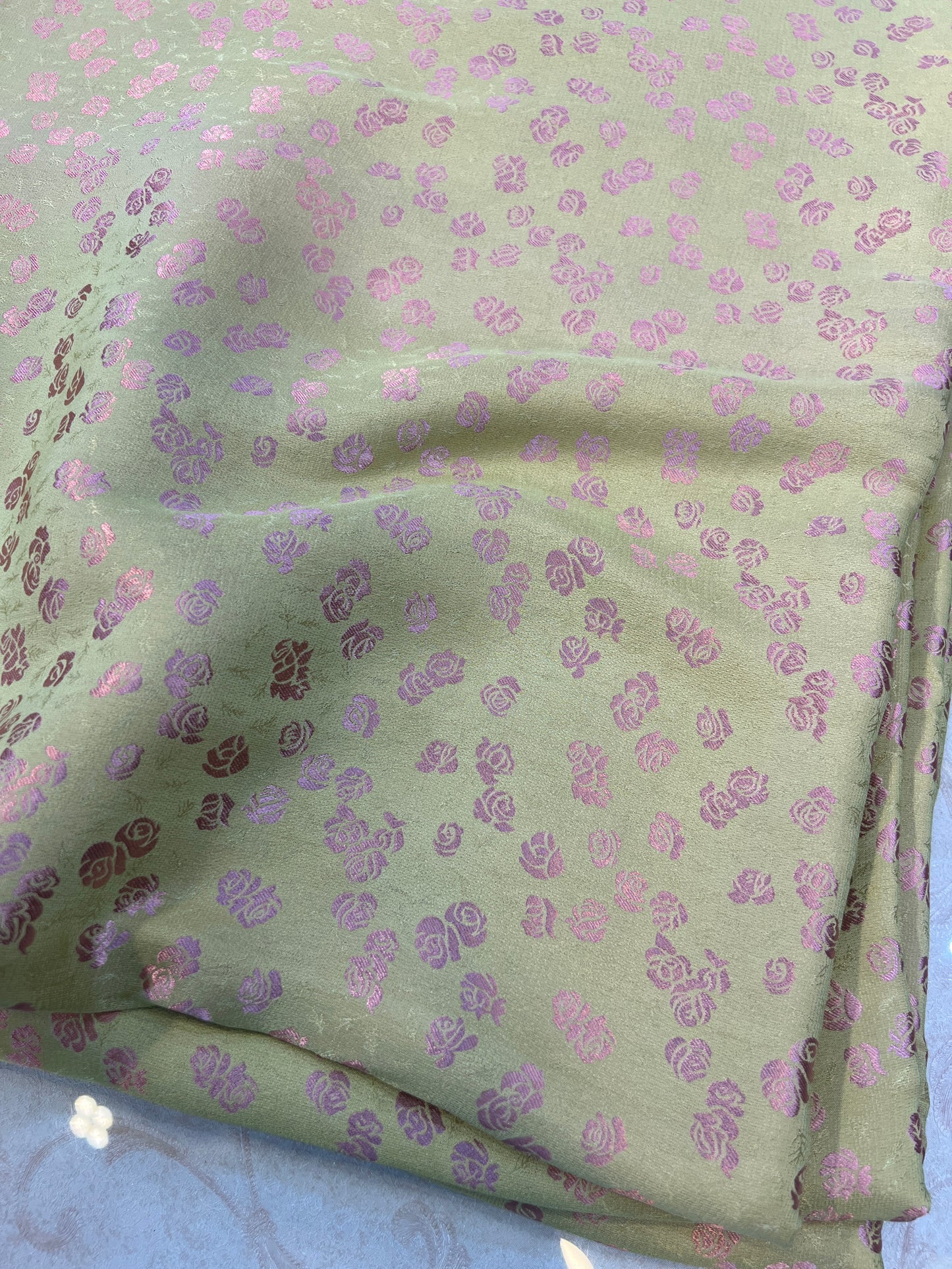 Pistachio Green Pure China Pati Silk 3 Piece Unstitched Suit