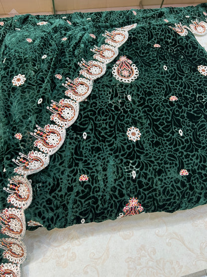 Emerald Green Embroidered Palachi 3 Piece Unstitched Suit