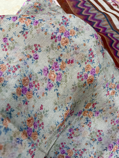 Sage Mist Pure China Krinkl Printed Chiffon – Signature 3-Piece Unstitched Suit