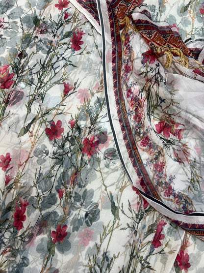 Ivory Pure China Krinkl Printed Chiffon – Signature 3-Piece Unstitched Suit