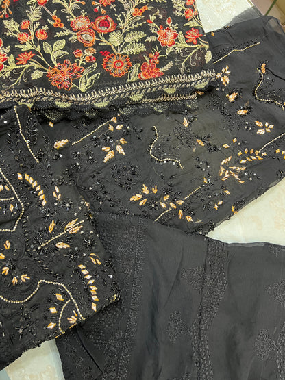 Black Embroidered Chiffon 3-Piece Unstitched Suit