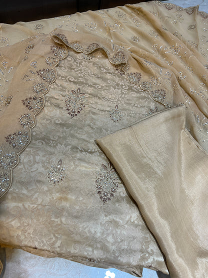 Golden Beige Ambose Silk 3-Piece Unstitched Suit