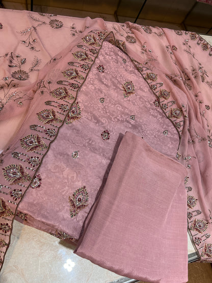 Mauve Pink Ambose Silk 3-Piece Unstitched Suit