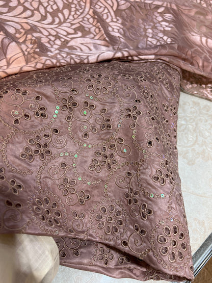 Mocha Mauve Embroidered Ambose Silk 3-Piece Unstitched Suit