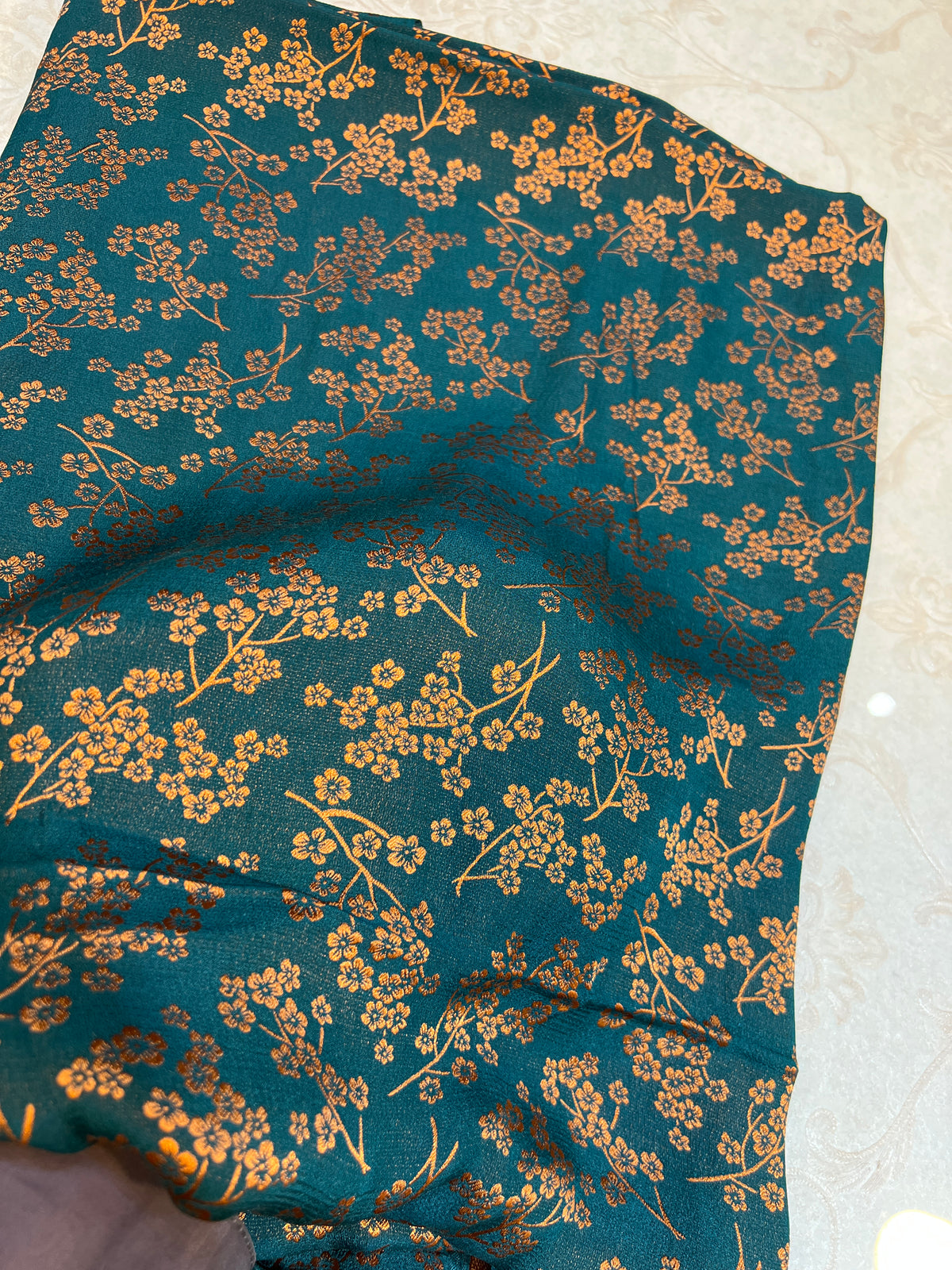 Deep Teal Pure China Patti Silk 3 Piece Unstitched Suit