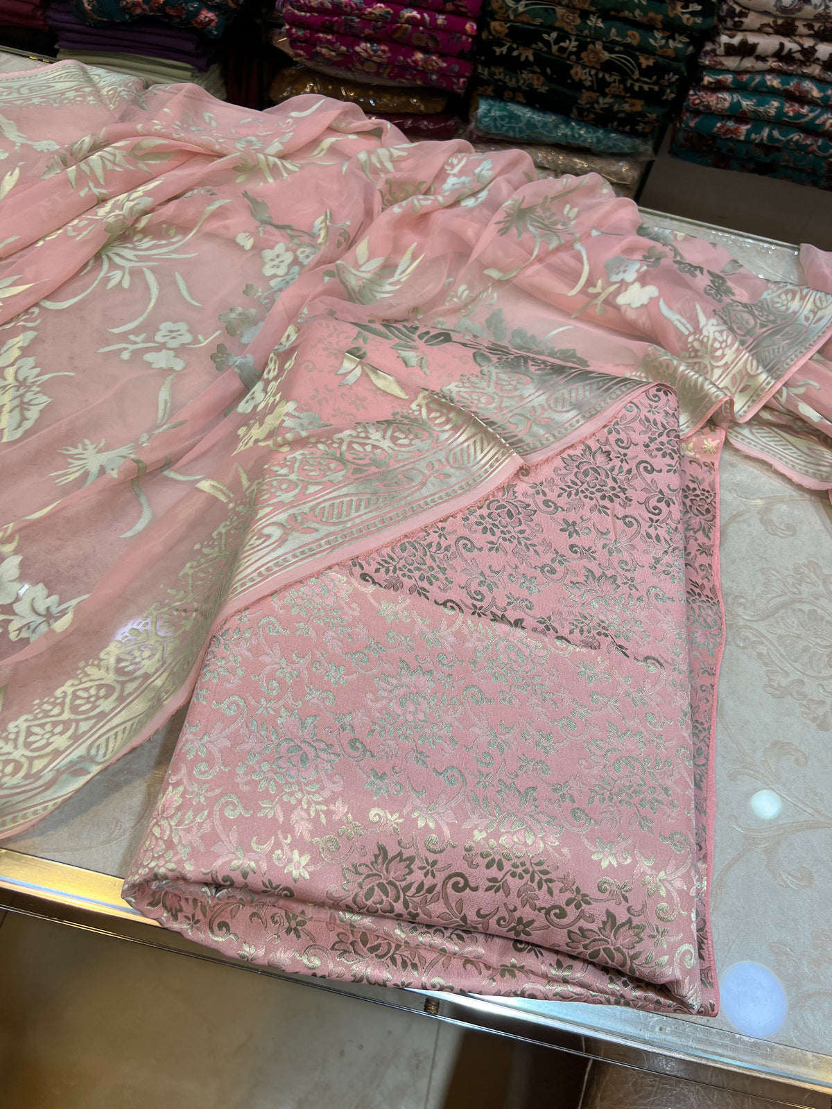 Blush Pink Pure China Patti Silk 3 Piece Unstitched Suit