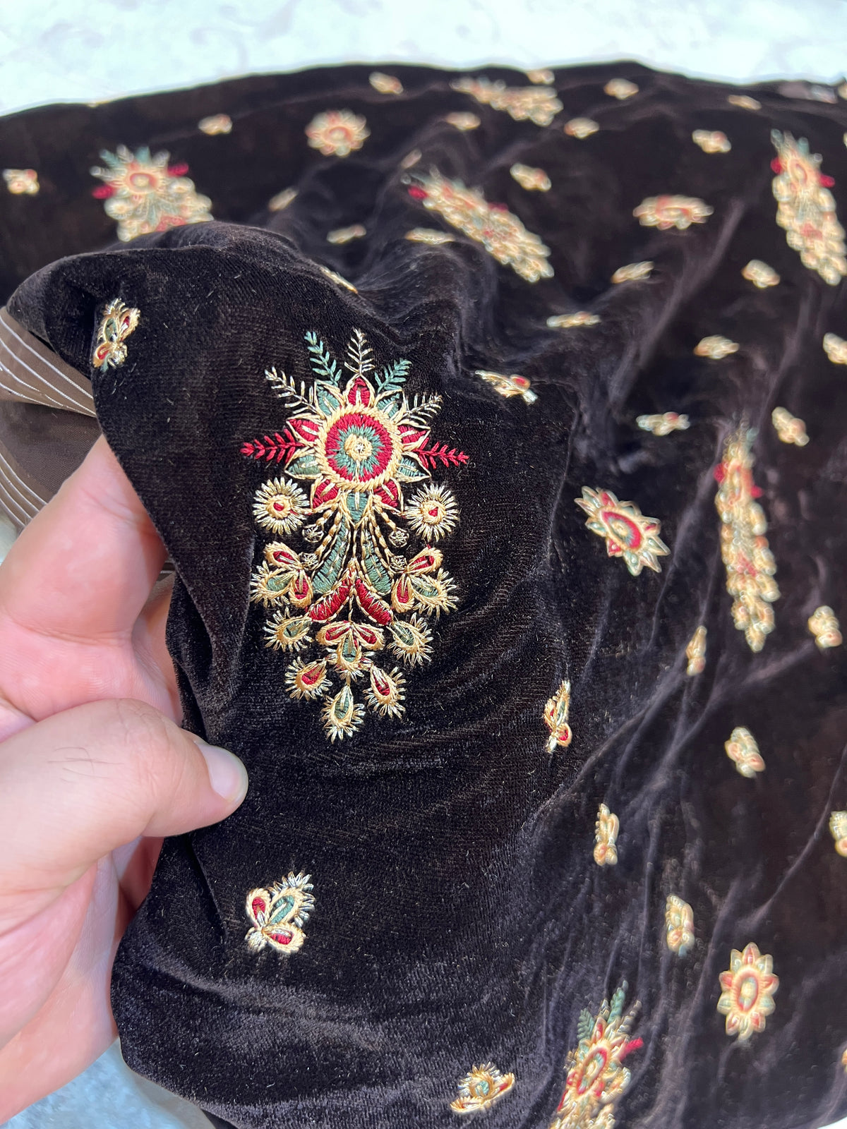 Espresso Chocolate Embroidered Velvet 3 Piece Unstitched Suit