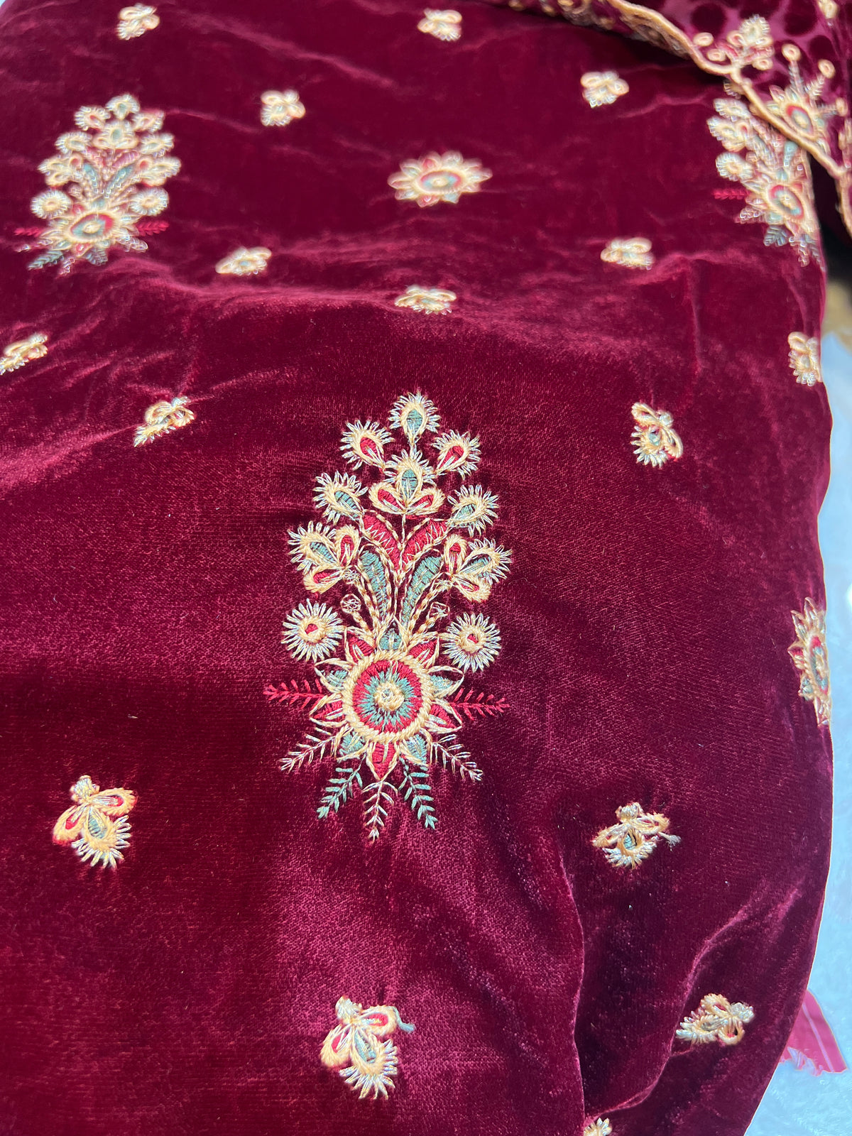 Deep Maroon Embroidered Velvet 3 Piece Unstitched Suit