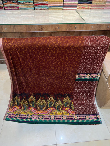 Premium 3-Piece Unstitched Micro Phoenix Velvet Suit | Printed Shirt & Dupatta
