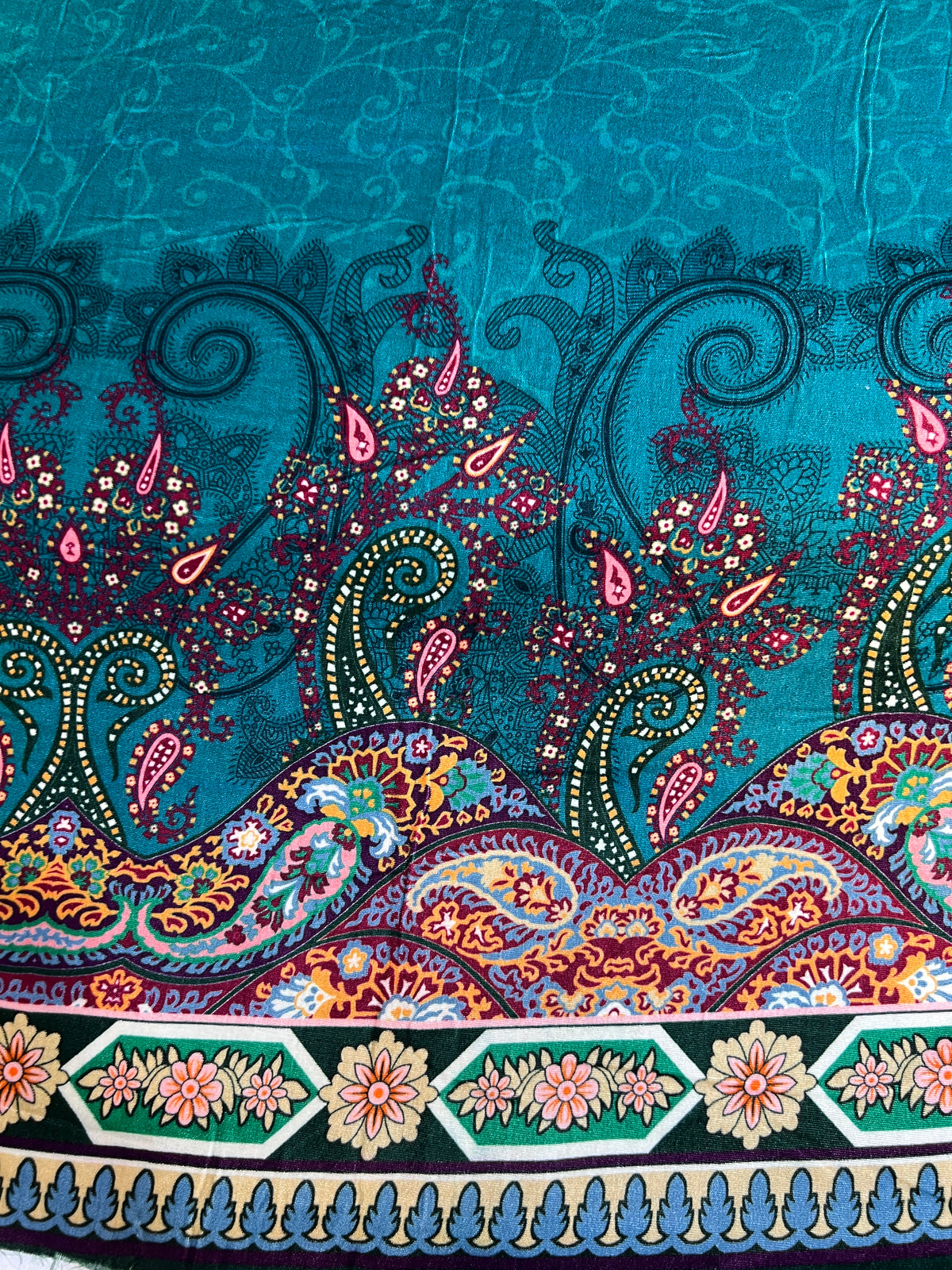 Premium Deep Teal Unstitched Micro Phoenix Print Velvet Suit - 3 Piece (Winter Edition)