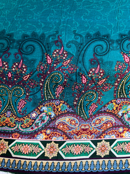 Premium Deep Teal Unstitched Micro Phoenix Print Velvet Suit - 3 Piece (Winter Edition)