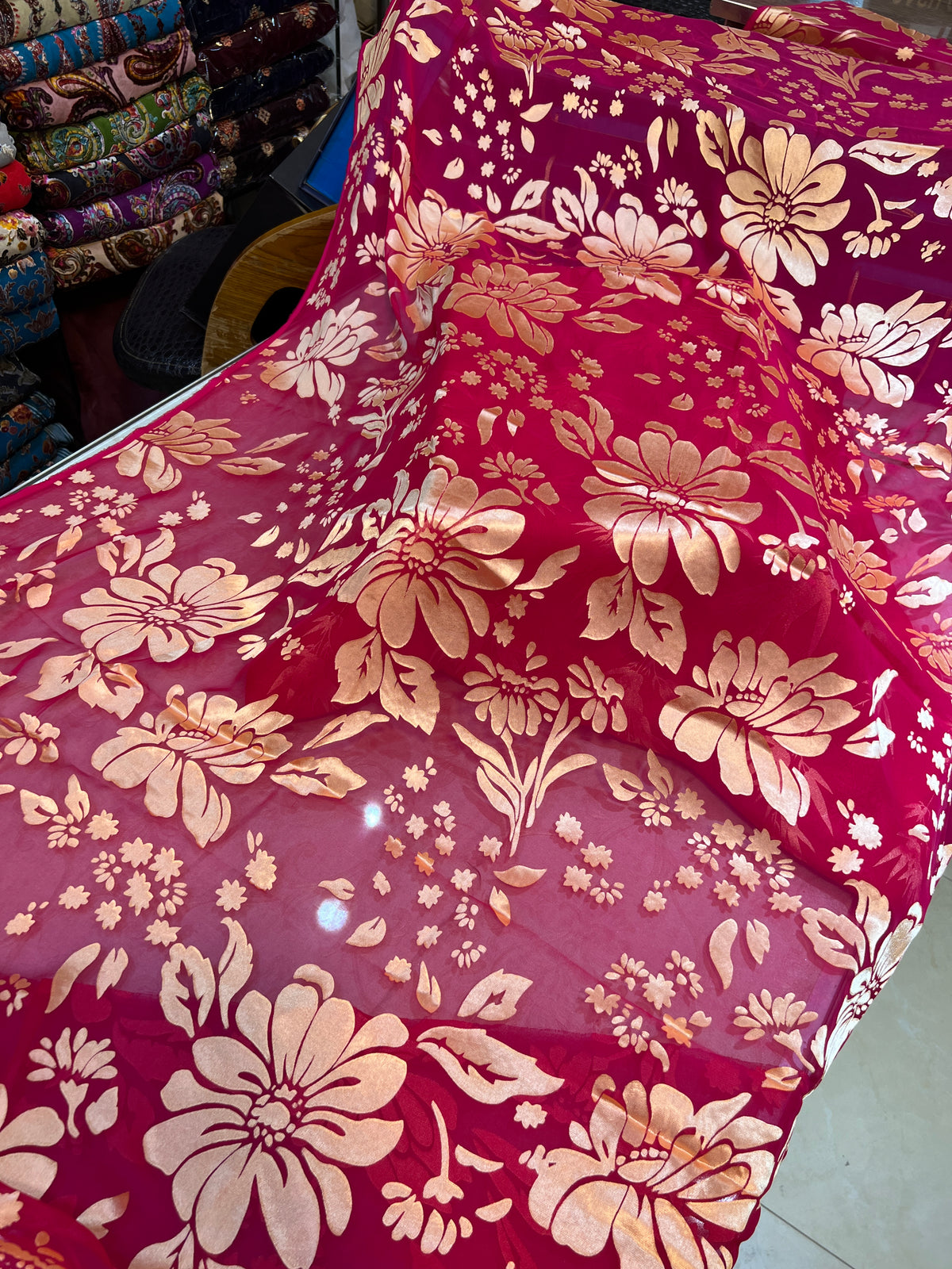 Luxury Floral Print Silk Suit | 3-Piece Unstitched