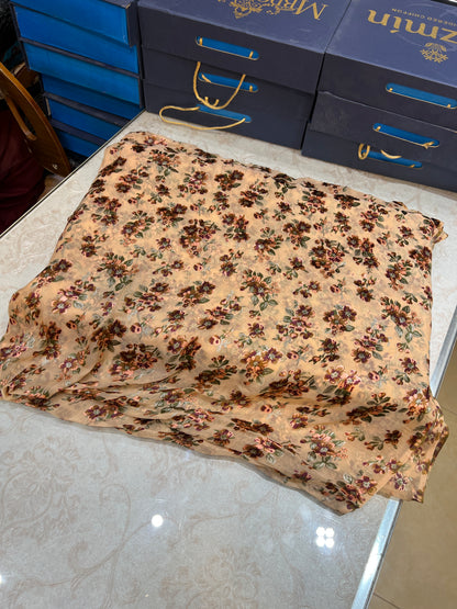 Peach Floral Barosha Silk 3-Piece Unstitched Suit | Sale