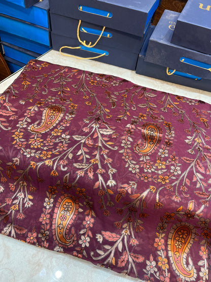 Deep Plum Barosha Silk 3-Piece Unstitched Suit | Sale