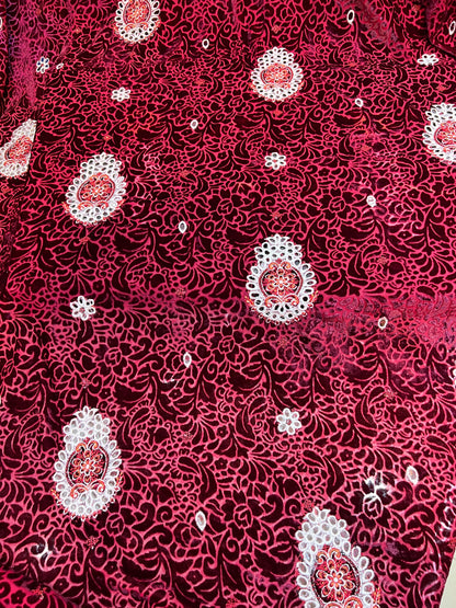 Burgundy Magenta Embroidered 3 Piece Unstitched Suit | Luxury Formal Wear